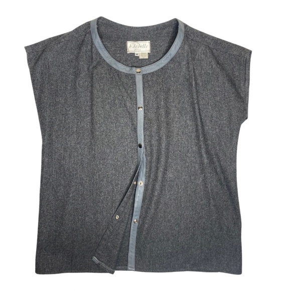 Vintage Minimalist Wool Leather Trimmed Gray Cap Sleeve Top Sz med EUC - Picture 1 of 5
